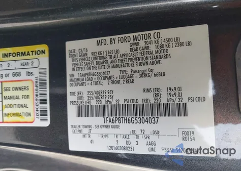 2016 Ford Mustang Ecoboost z USA, uszkodzony, nr VIN 1FA6P8TH6G5304037